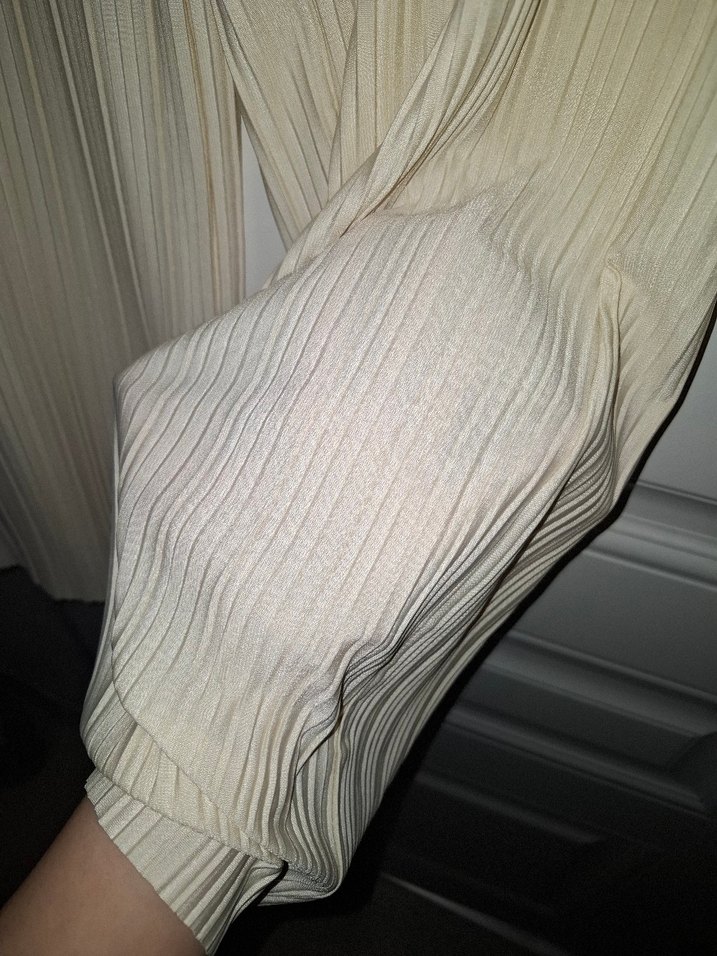 Bej Pilili Midi Keten Kadın Pantolon - Görsel 2