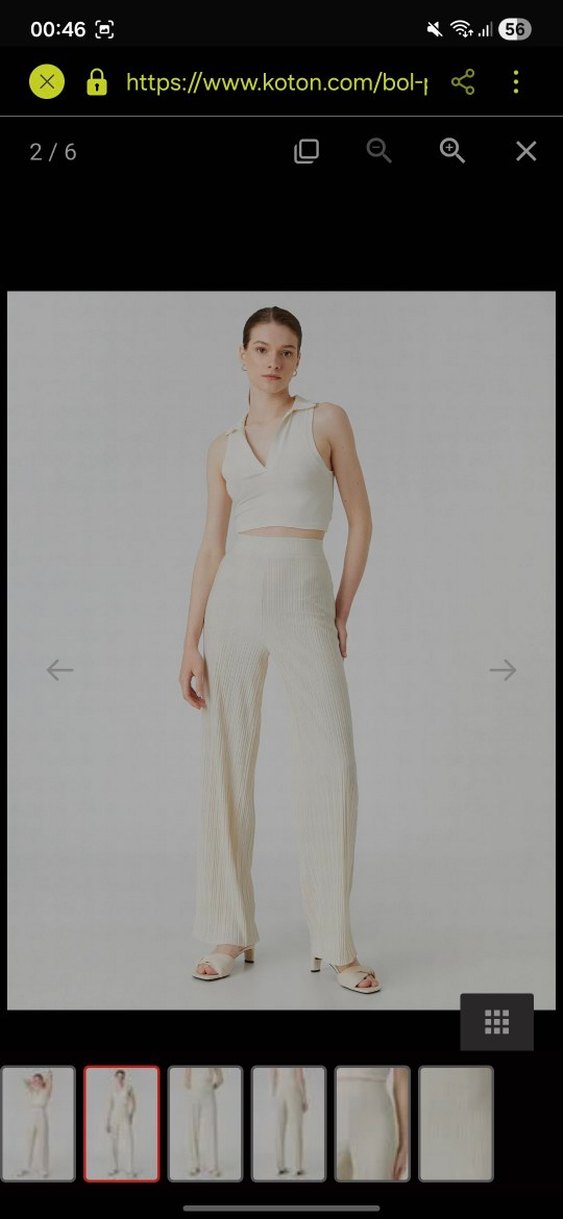 Bej Pilili Midi Keten Kadın Pantolon - Görsel 4