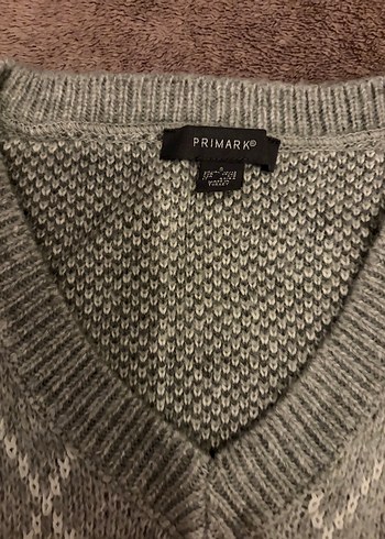 Gri Ekose Desenli V Yaka yün örgü Süveter - Görsel 2