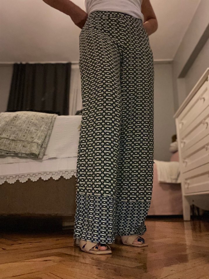 Gri Bohem Piliseli Midi Kadın Pantolon - Görsel 2