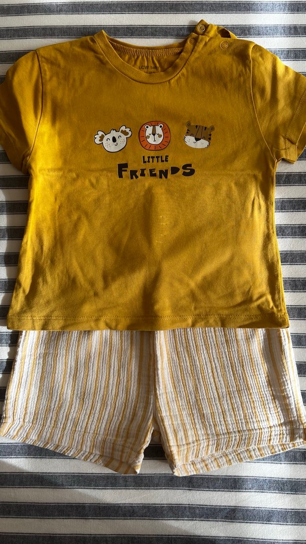 Sarı Baskılı Pamuklu Bebek Erkek Takımı - Görsel 2