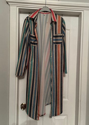 Çizgili Uzun Kollu Bohem Kadın Elbise - Görsel 3