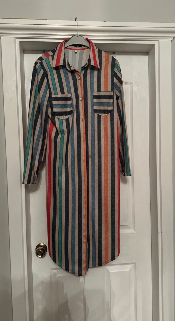 Çizgili Uzun Kollu Bohem Kadın Elbise - Görsel 2