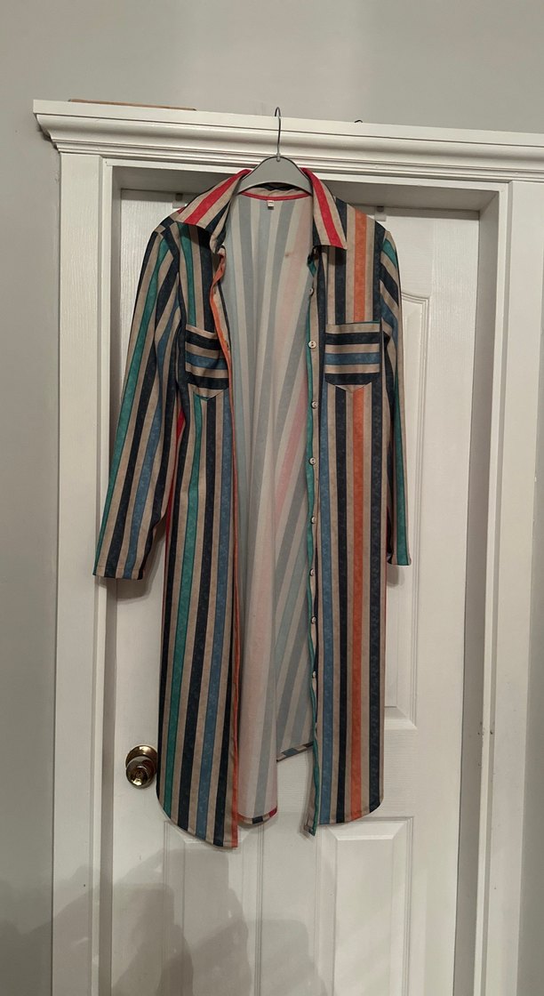 Çizgili Uzun Kollu Bohem Kadın Elbise - Görsel 3