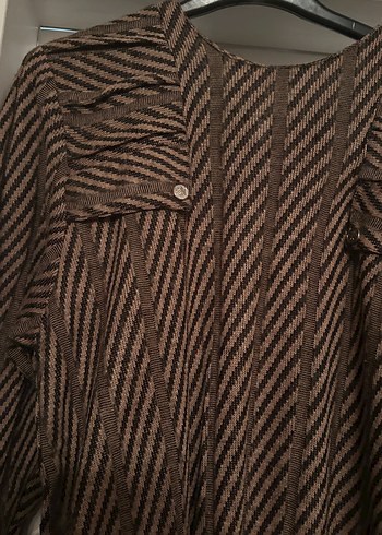 Zebra Desenli Kahverengi Uzun Triko Elbise - Görsel 2