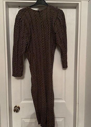 Zebra Desenli Kahverengi Uzun Triko Elbise - Görsel 4