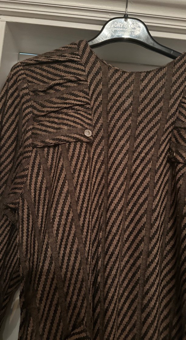 Zebra Desenli Kahverengi Uzun Triko Elbise - Görsel 2