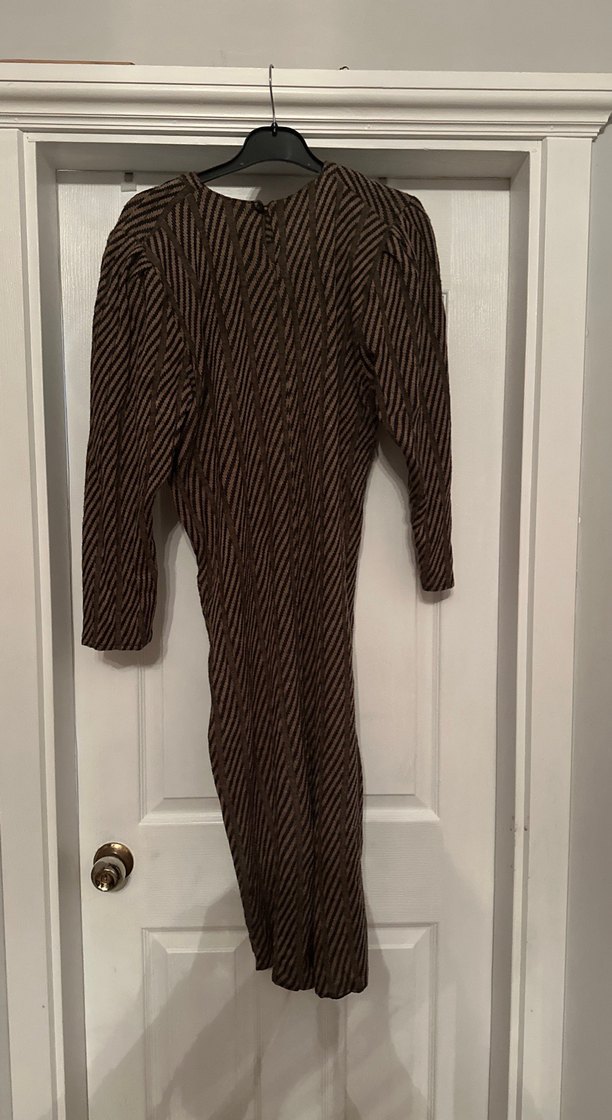 Zebra Desenli Kahverengi Uzun Triko Elbise - Görsel 4