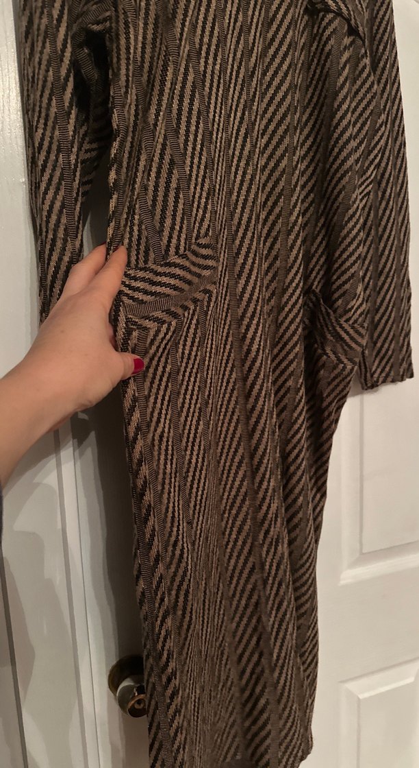 Zebra Desenli Kahverengi Uzun Triko Elbise - Görsel 3