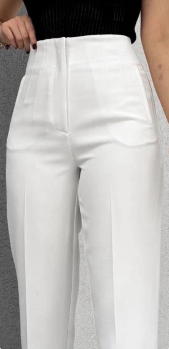 Beyaz Kadın Midi Kumaş Pantolon - Görsel 2