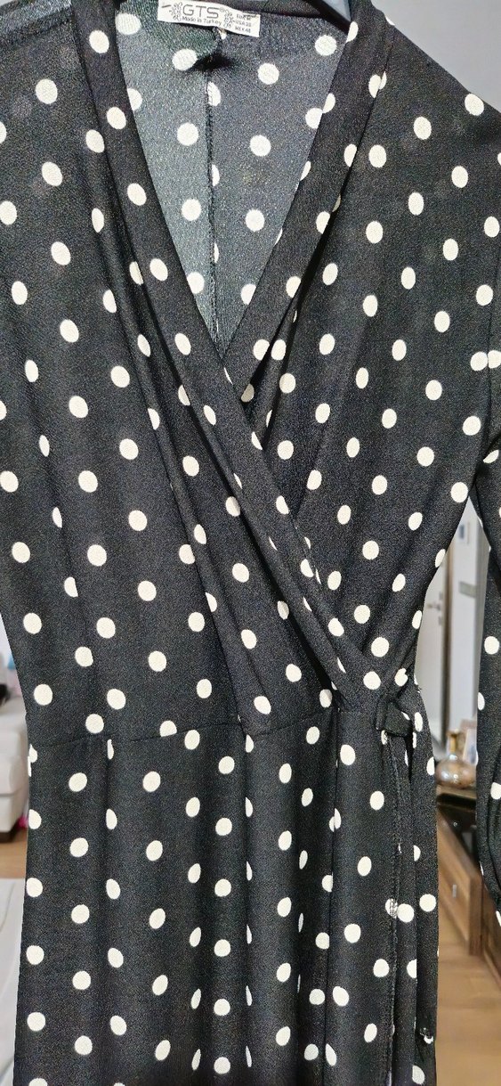 siyah Puantiyeli Uzun Kollu Günlük Elbise - Görsel 4