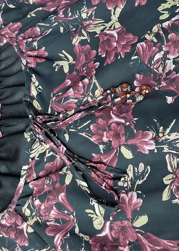 Bohem Tarz Mor Çiçek Desenli elbise şifon astarlı - Görsel 3