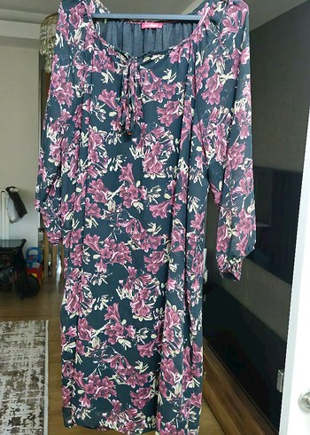 Bohem Tarz Mor Çiçek Desenli elbise şifon astarlı - Görsel 2