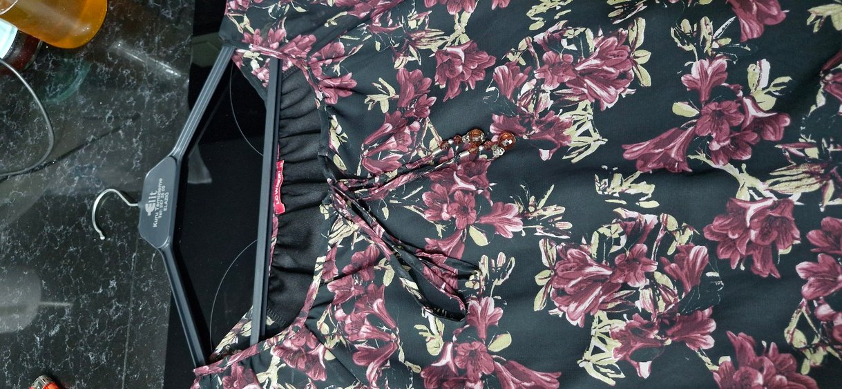 Bohem Tarz Mor Çiçek Desenli elbise şifon astarlı - Görsel 3