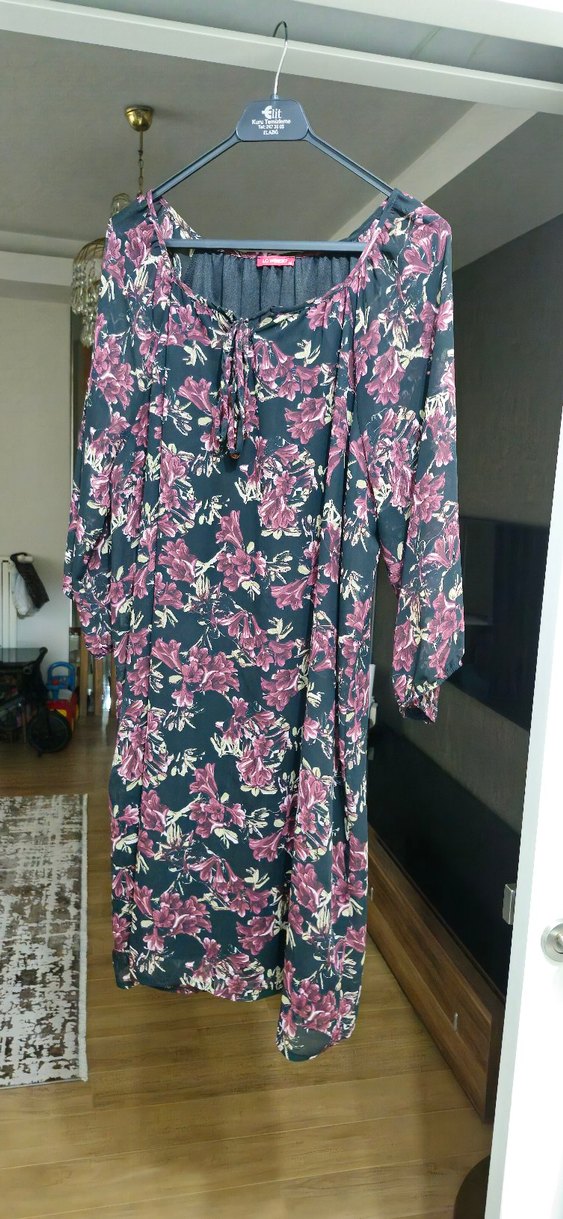 Bohem Tarz Mor Çiçek Desenli elbise şifon astarlı - Görsel 2