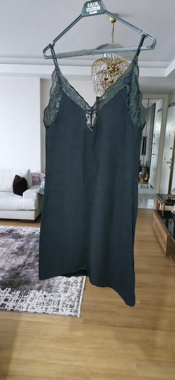 Dantel Detaylı siyah Midi Goth Elbise - Görsel 5