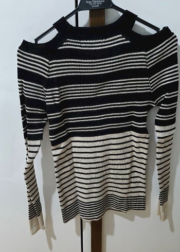 Çizgili Siyah Kadın Triko Kazak - Görsel 2