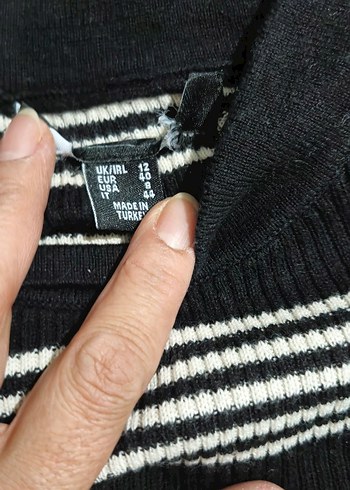 Çizgili Siyah Kadın Triko Kazak - Görsel 4