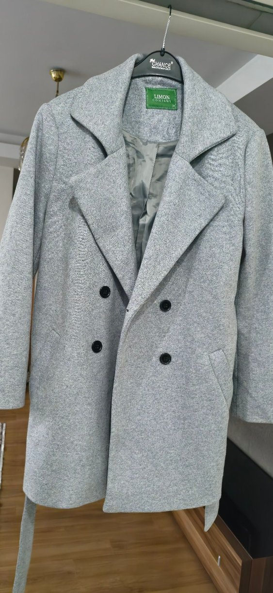 Gri Çift Düğmeli Kaban - Görsel 2