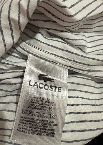 xxl Beden beyaz Renk Lacoste Çizgili Pamuklu Erkek Gömlek