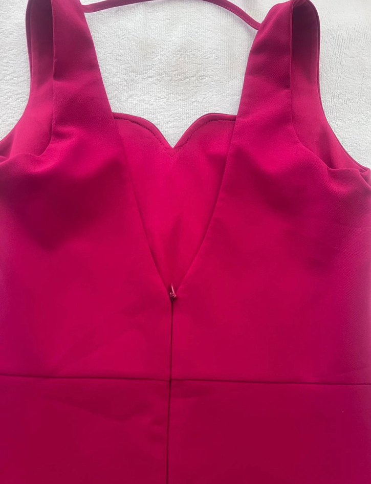 Fuşya V Yaka Drapeli Uzun Abiye Elbise - Görsel 3