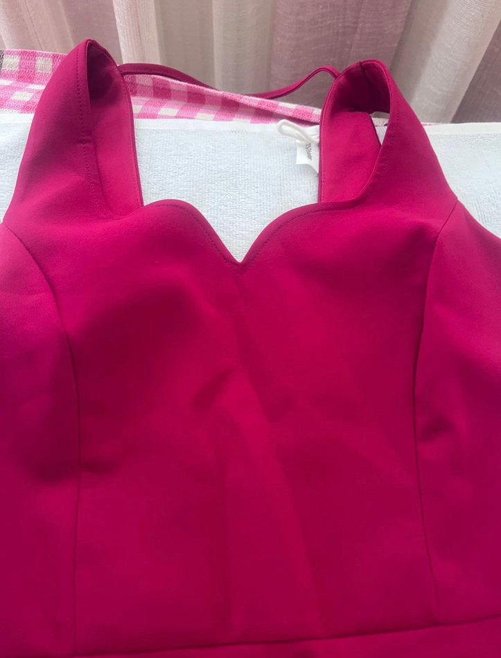 Fuşya V Yaka Drapeli Uzun Abiye Elbise - Görsel 2