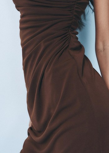 Zara Zara Drapeli Kahverengi Mini Elbise