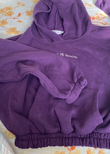 Mor Kapüşonlu Kadın Yün Sweatshirt - Görsel 2