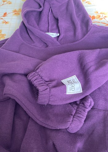 Mor Kapüşonlu Kadın Yün Sweatshirt - Görsel 3