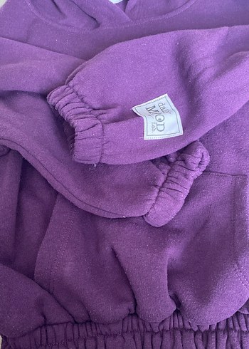 Mor Kapüşonlu Kadın Yün Sweatshirt - Görsel 4