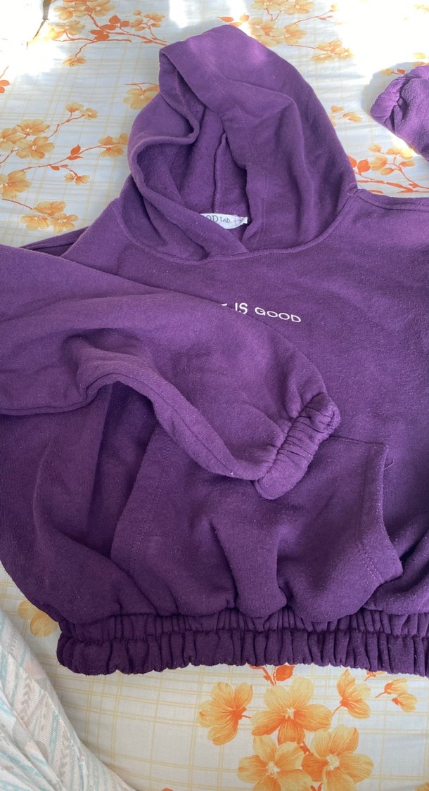 Mor Kapüşonlu Kadın Yün Sweatshirt - Görsel 2