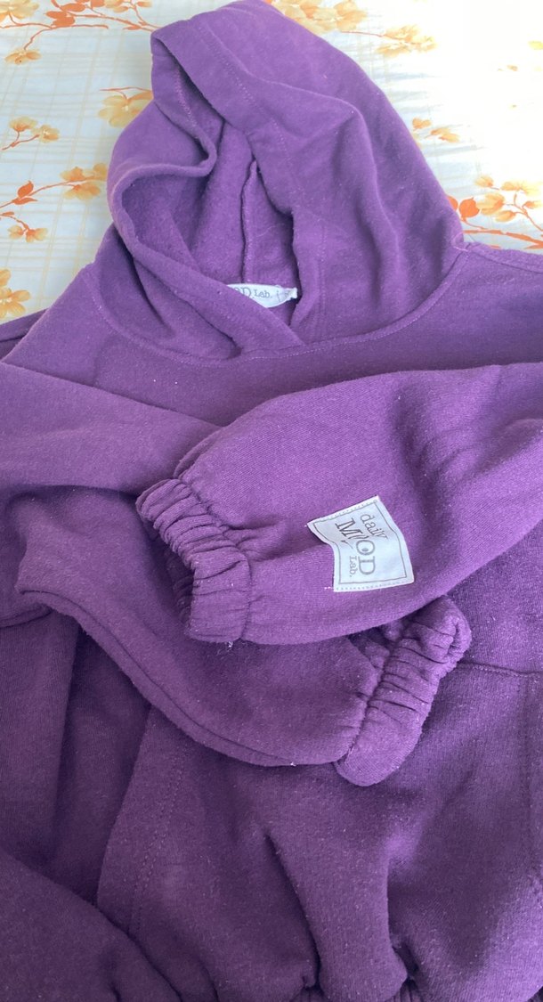 Mor Kapüşonlu Kadın Yün Sweatshirt - Görsel 3