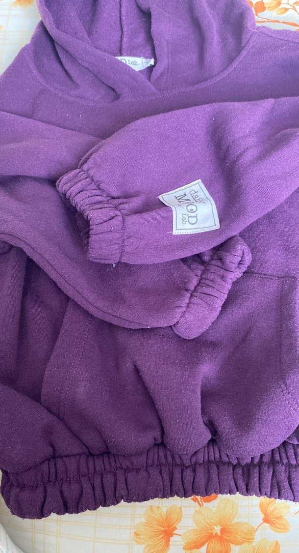 Mor Kapüşonlu Kadın Yün Sweatshirt - Görsel 4