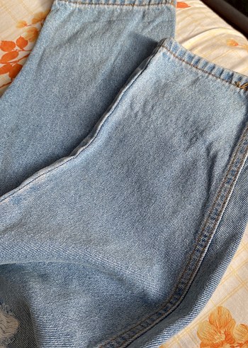 Kadın Mavi Bol Kesim Yırtık Denim Pantolon - Görsel 2