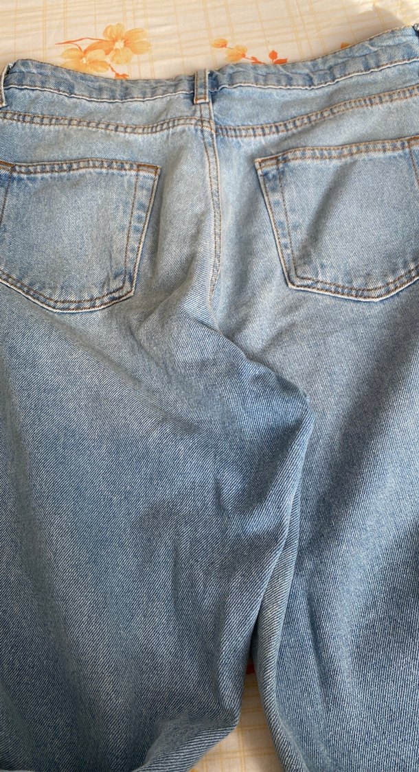 Kadın Mavi Bol Kesim Yırtık Denim Pantolon - Görsel 3