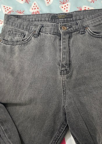 Gri Düğmeli Kadın Denim Pantolon