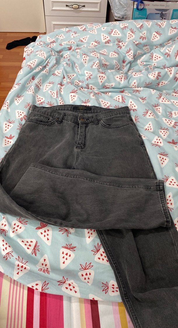 Gri Düğmeli Kadın Denim Pantolon - Görsel 3