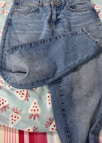 34 Beden Düğmeli Mavi Kadın Denim Pantolon