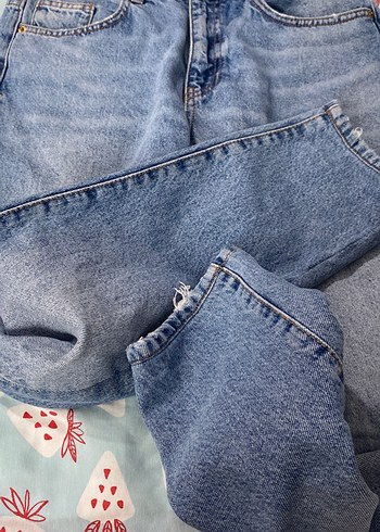 34 Beden mavi Renk Düğmeli Mavi Kadın Denim Pantolon