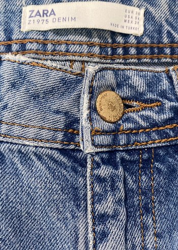 Zara Düğmeli Mavi Kadın Denim Pantolon