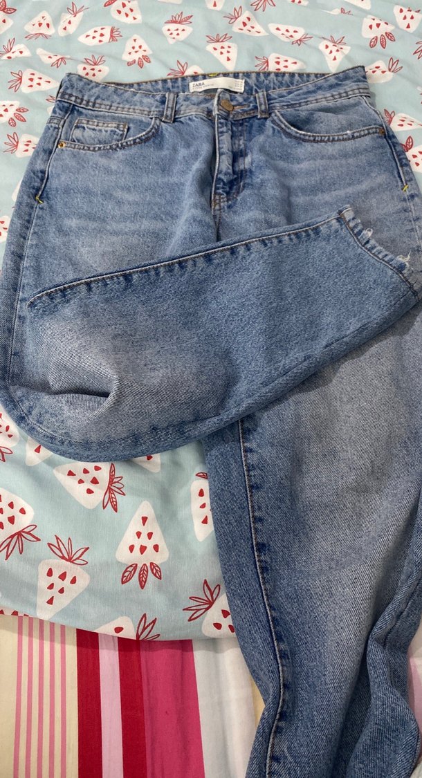 Düğmeli Mavi Kadın Denim Pantolon - Görsel 3