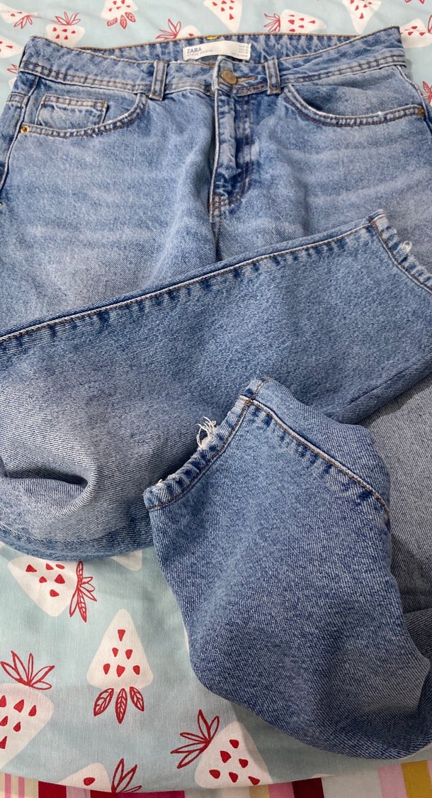 Düğmeli Mavi Kadın Denim Pantolon - Görsel 4