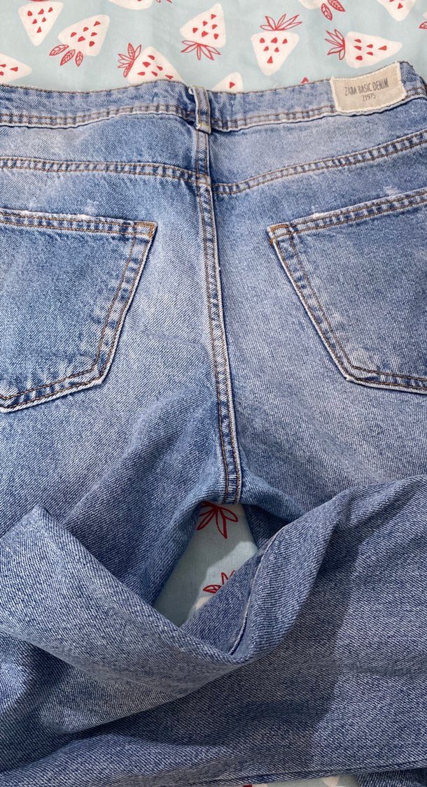 Düğmeli Mavi Kadın Denim Pantolon - Görsel 5