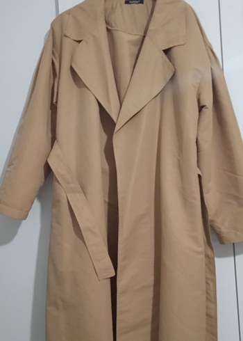 Bej Kadın Uzun Keten Trençkot - Görsel 3