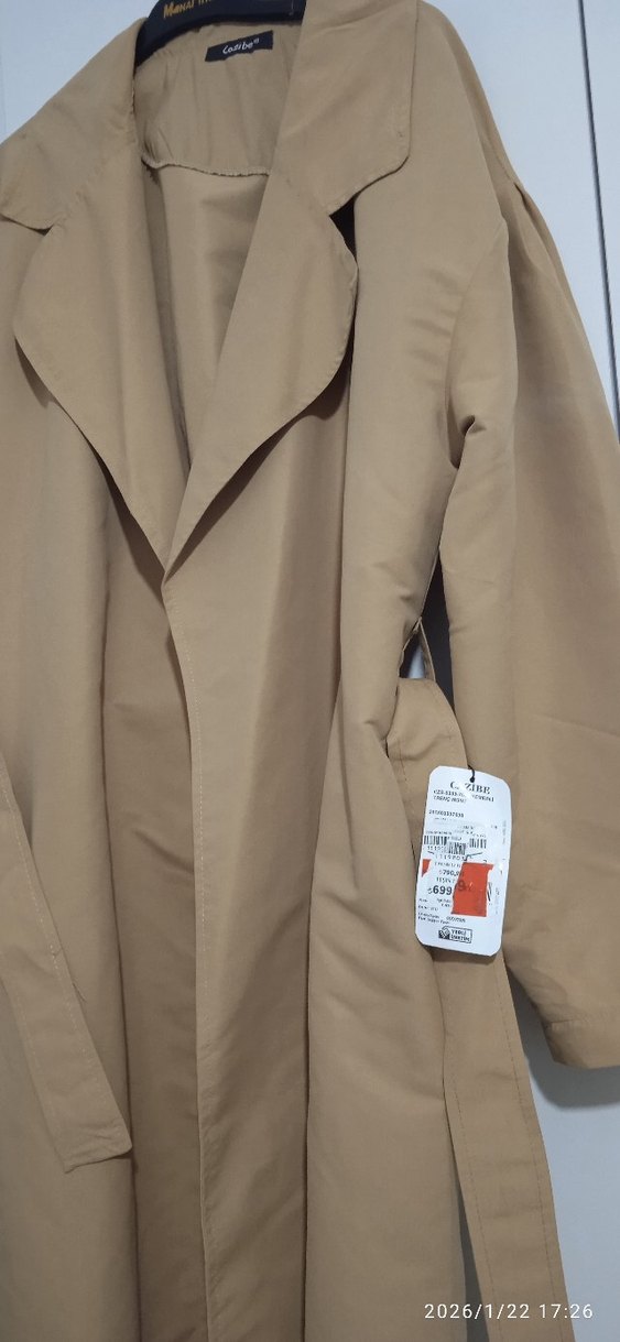 Bej Kadın Uzun Keten Trençkot - Görsel 5