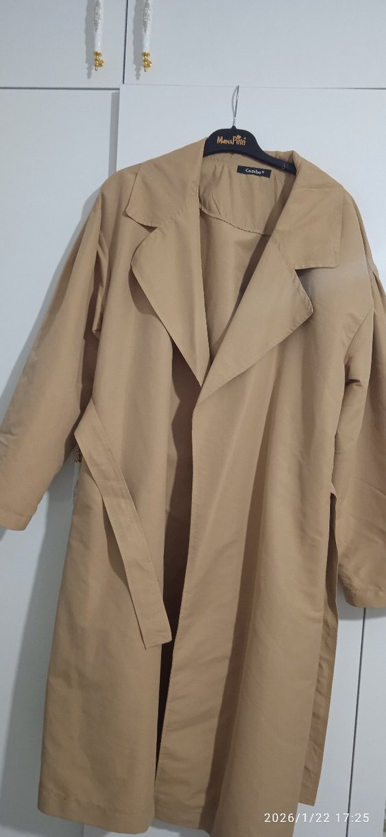 Bej Kadın Uzun Keten Trençkot - Görsel 2