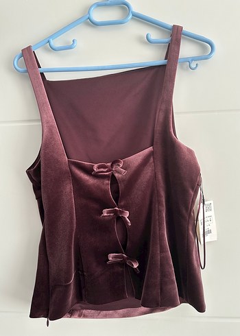 Zara ZARA KADİFE KURDELE DETAYLI ÜST