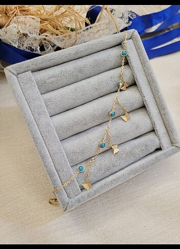 Accessorize Çelik firuze taşlı sallanan kelebekli halhal