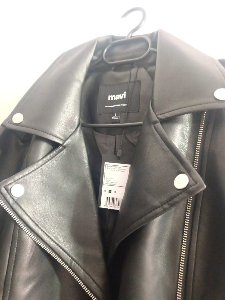 Siyah Deri Kadın Biker Ceket - Görsel 2