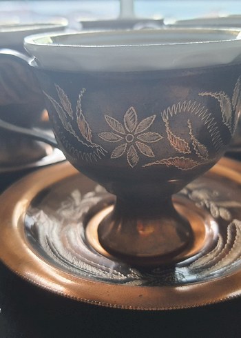 İşlemeli bakır kahve fincani - Görsel 7
